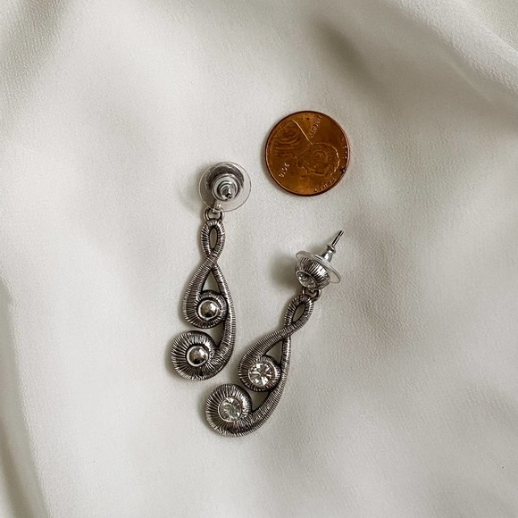 VTG Silver Diamond Swirl Dangle Earrings - Picture 4 of 5